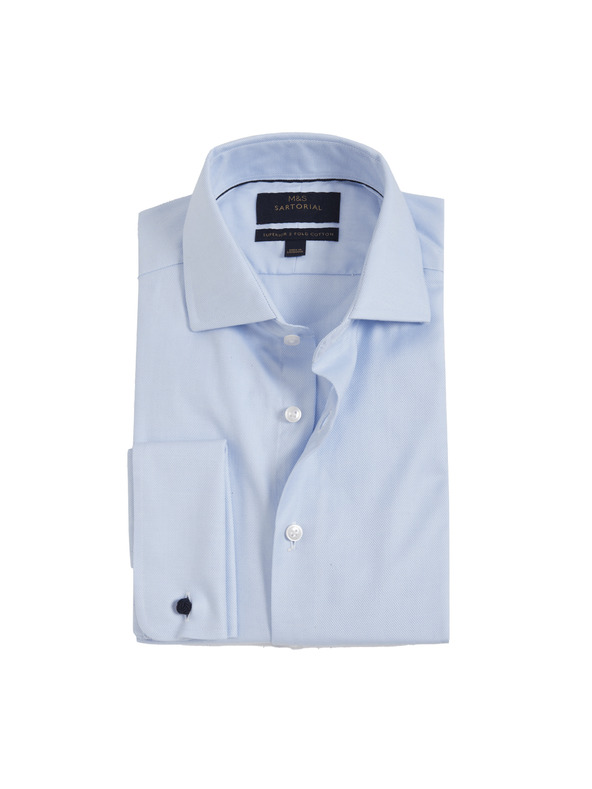 Marks & Spencer Леко вталена риза от луксозен памук с двоен маншет Marks & Spencer