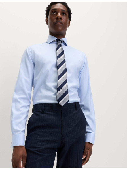 Marks & Spencer Риза с тънка кройка от луксозен памук с двоен маншет Marks & Spencer синьо