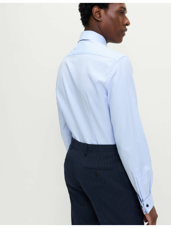 Marks & Spencer Риза с тънка кройка от луксозен памук с двоен маншет Marks & Spencer синьо