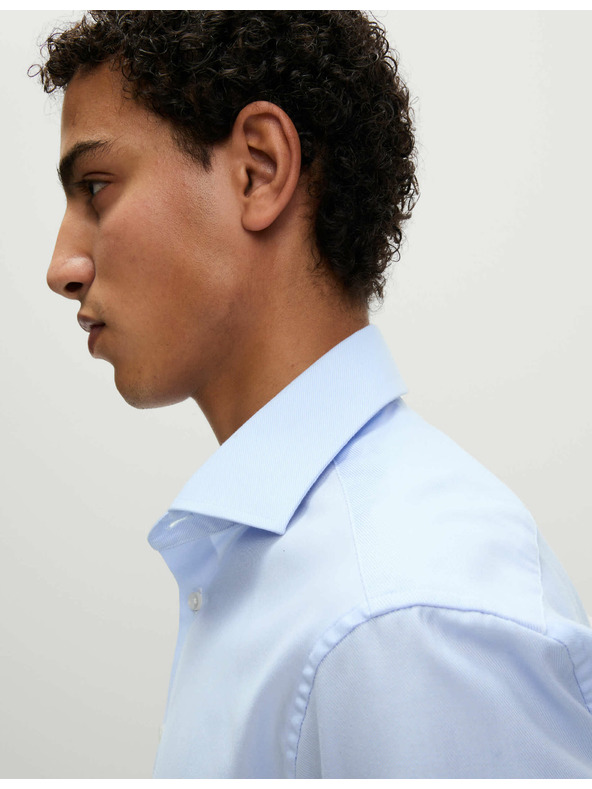 Marks & Spencer Риза с тънка кройка от луксозен памук с двоен маншет Marks & Spencer синьо