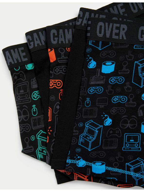 Marks & Spencer Памучни къси панталони със стреч и мотив на игра, 3 бр. в опаковка (5-16 години) Marks & Spencer