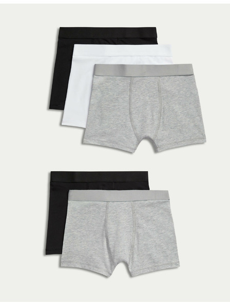 Marks & Spencer Едноцветни памучни къси панталони (2-16 години), комплект от 5 броя Marks & Spencer сиво