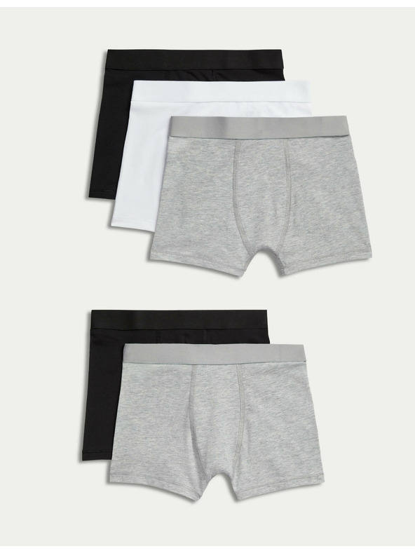 Marks & Spencer Едноцветни памучни къси панталони (2-16 години), комплект от 5 броя Marks & Spencer сиво