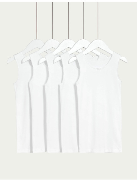 Marks & Spencer Бели детски потници от чист памук Marks & Spencer, 5 бр. в опаковка (2-16 години)
