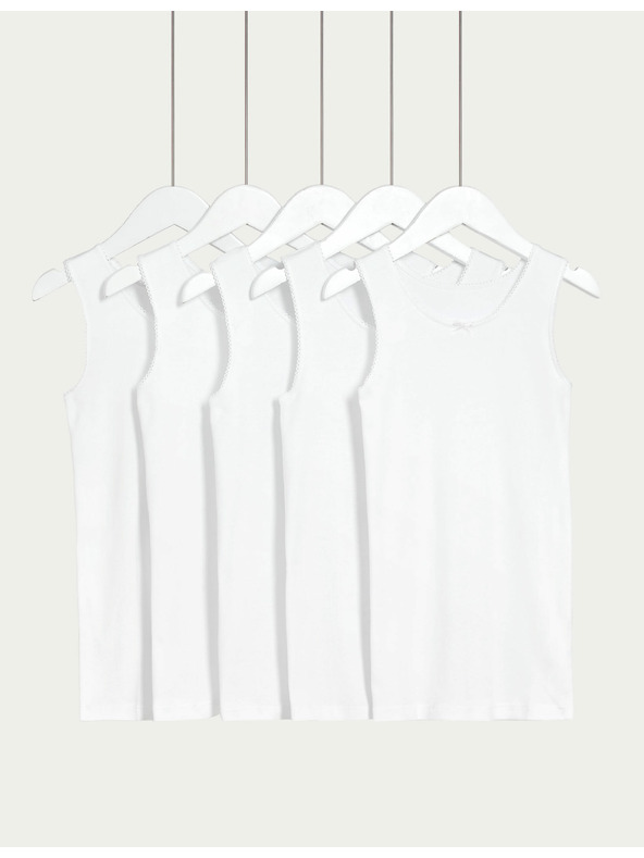 Marks & Spencer Бели детски потници от чист памук Marks & Spencer, 5 бр. в опаковка (2-16 години)