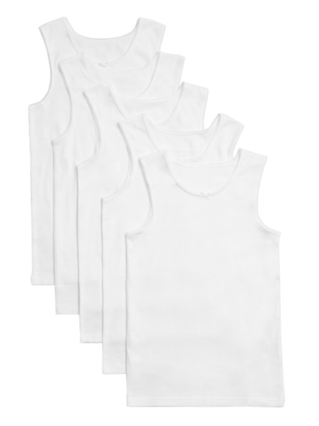 Marks & Spencer Бели детски потници от чист памук Marks & Spencer, 5 бр. в опаковка (2-16 години)