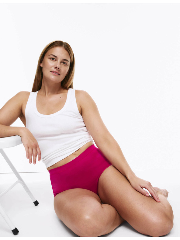 Marks & Spencer Памучни бикини с висока талия Stoma, 3 бр Marks & Spencer розови