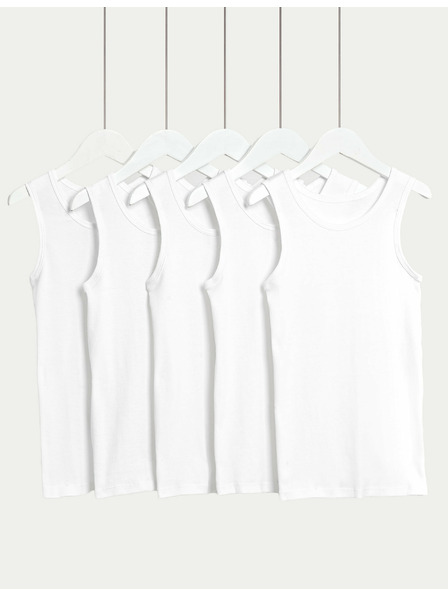 Marks & Spencer Горнища от чист памук, 5 пакета (2-16 години) Marks & Spencer бяло