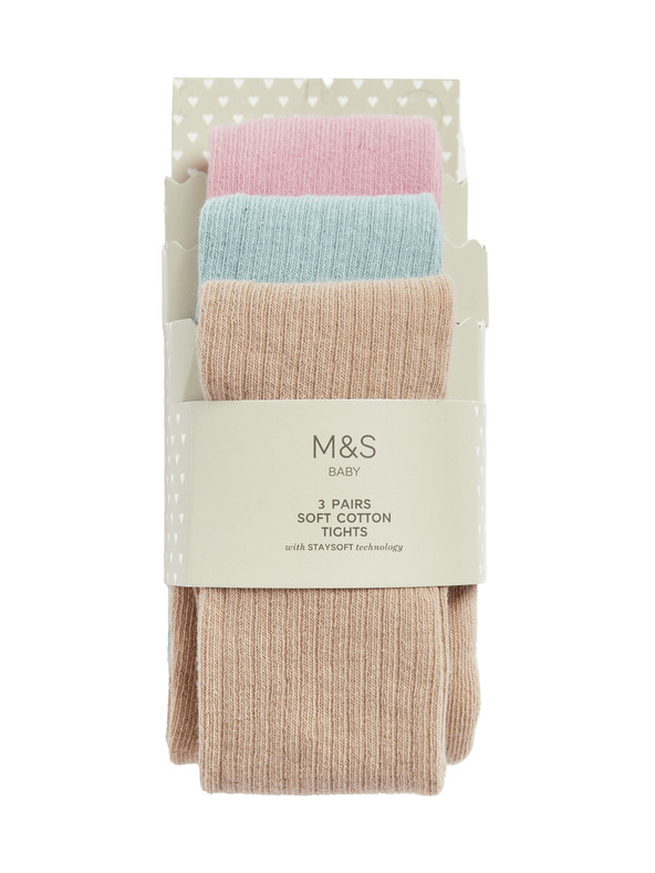 Marks & Spencer Комплект от 3 момичешки чорапогащника с ребра Marks & Spencer