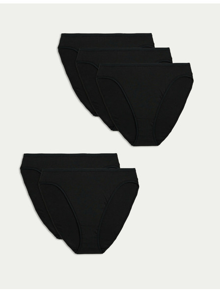 Marks & Spencer Комплект от 5 бикини за талията от памук и модал, без видими подгъви, с висока кройка Marks & Spencer черни