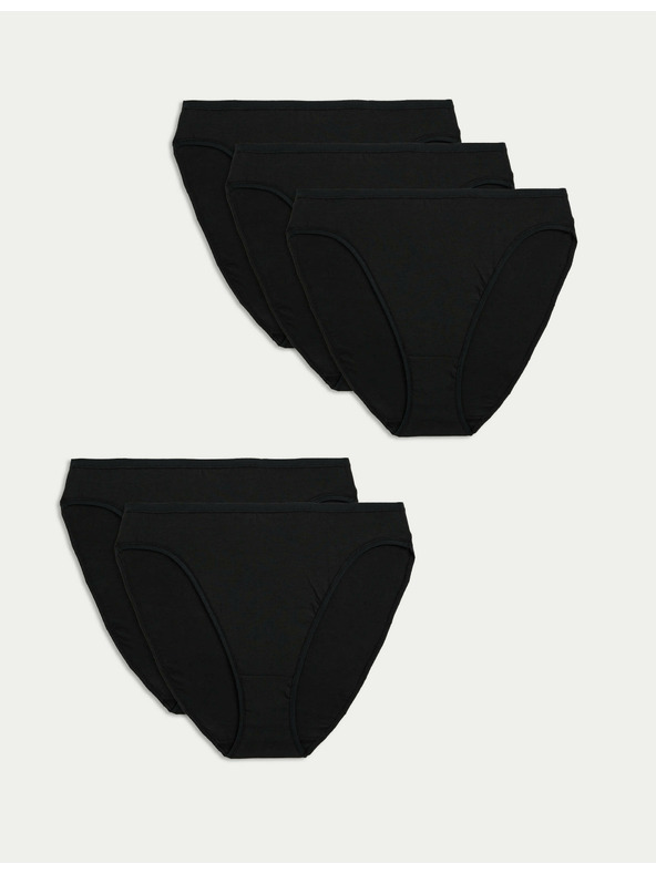 Marks & Spencer Комплект от 5 бикини за талията от памук и модал, без видими подгъви, с висока кройка Marks & Spencer черни