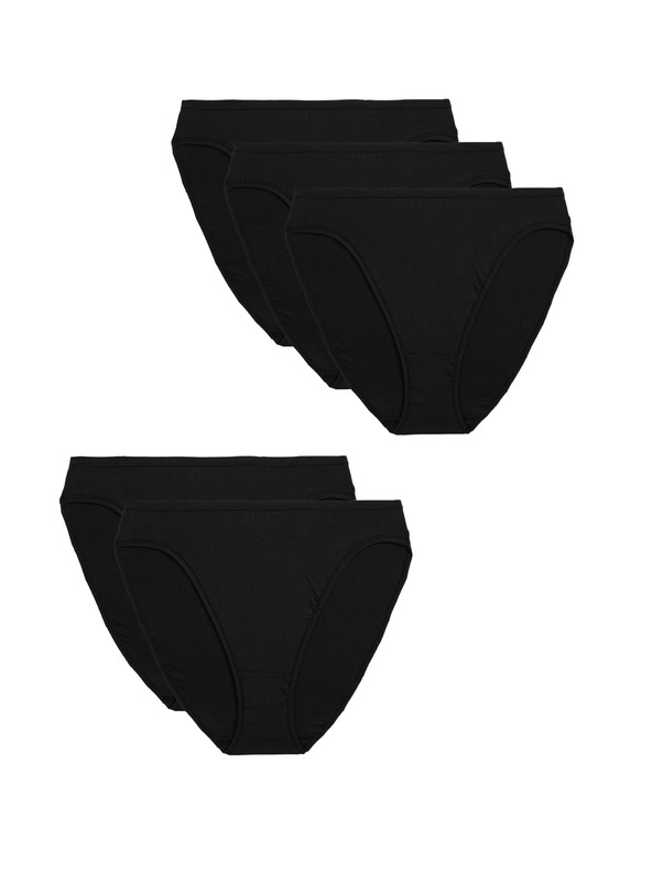 Marks & Spencer Комплект от 5 бикини за талията от памук и модал, без видими подгъви, с висока кройка Marks & Spencer черни