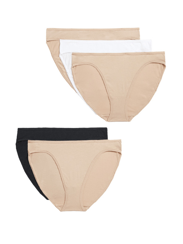 Marks & Spencer Комплект от пет дамски слипа в бежово, бяло и черно Marks & Spencer