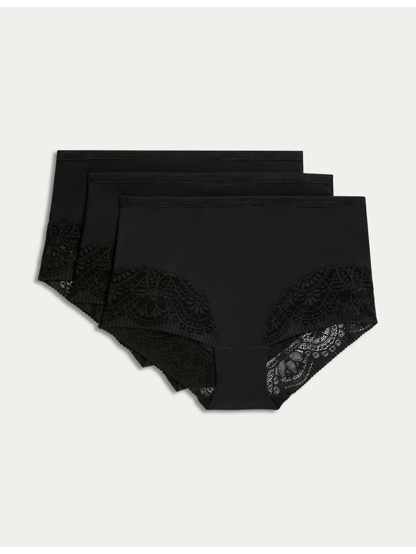Marks & Spencer Комплект от три дамски дантелени бикини с висока талия в черно Marks & Spencer