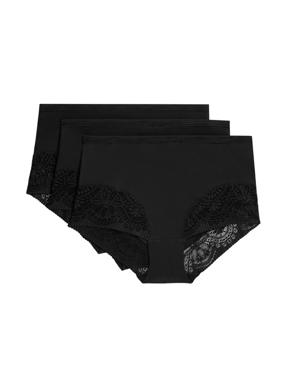 Marks & Spencer Комплект от три дамски дантелени бикини с висока талия в черно Marks & Spencer
