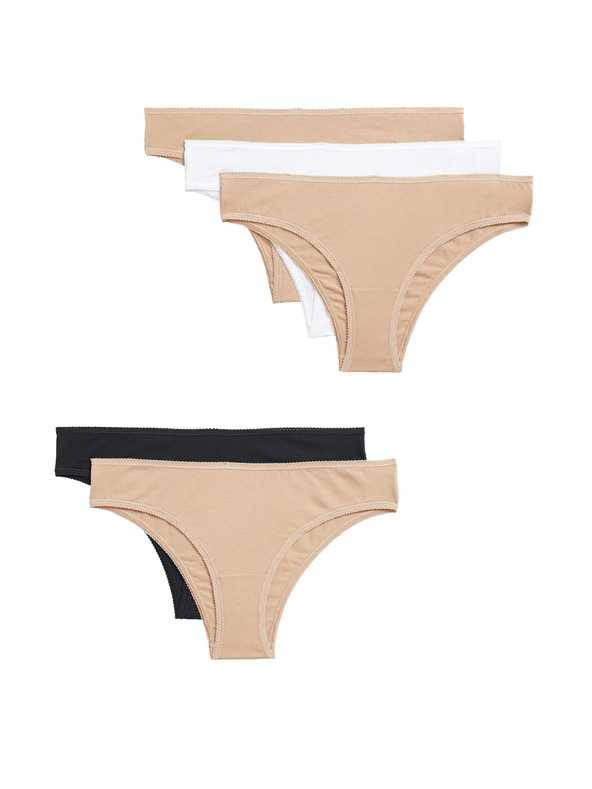 Marks & Spencer Комплект от пет дамски бразилски бикини в бежово, черно и бяло Marks & Spencer