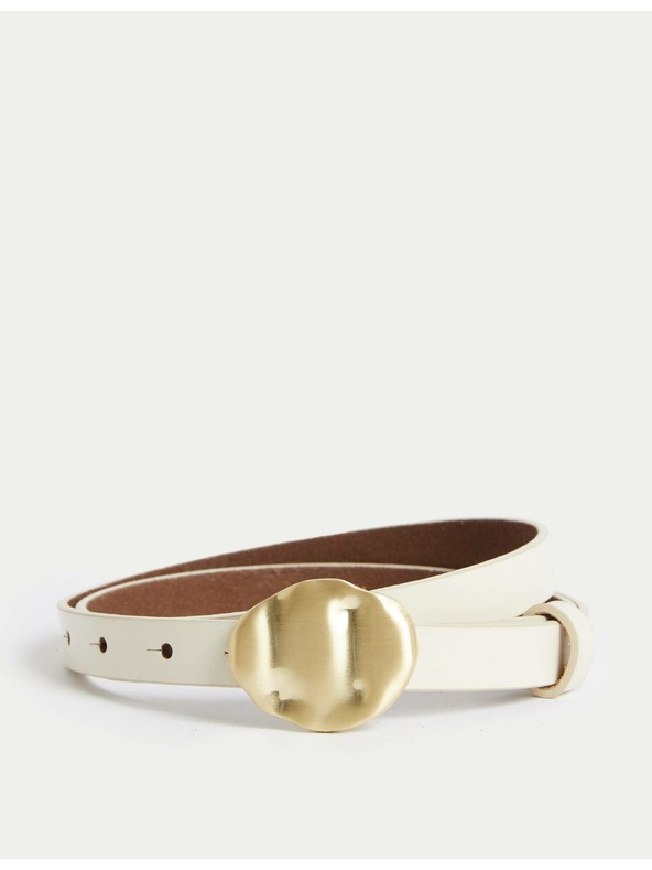 Marks & Spencer Кожен колан за дънки с катарама Marks & Spencer, бял