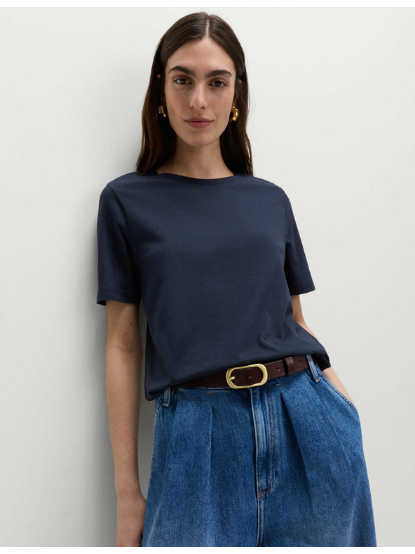 Marks & Spencer Тъмно синя памучна основна тениска Marks & Spencer за жени