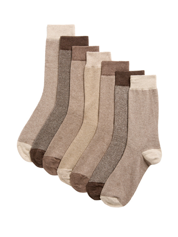 Marks & Spencer Комплект от седем чифта мъжки чорапи в кафяво Marks & Spencer