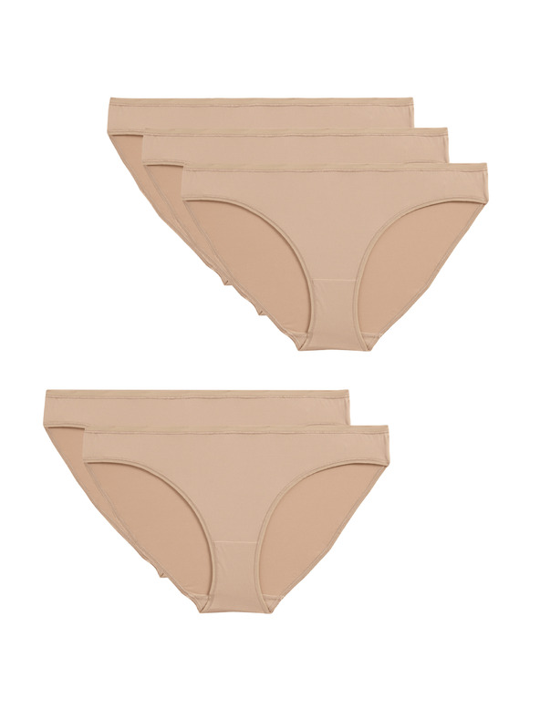 Marks & Spencer Бикини от микрофибър с дълбоко изрязване, без видим подгъв, 5 броя в опаковка Marks & Spencer бежово