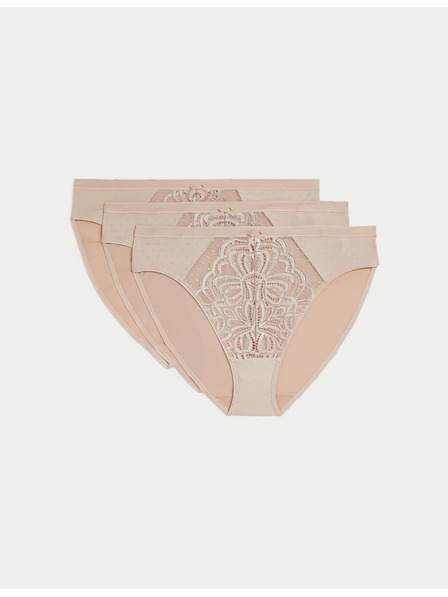 Marks & Spencer Дантелени бикини с висока кройка Amelia, 3 броя Marks & Spencer бежови