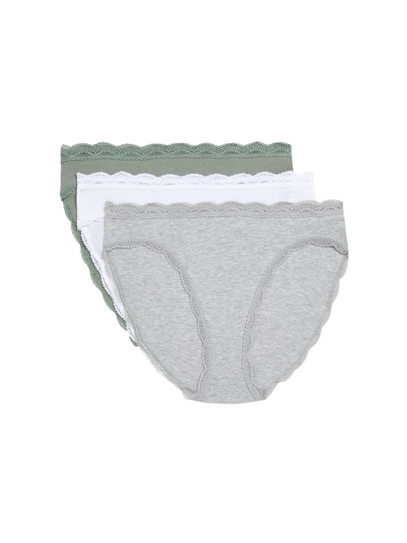 Marks & Spencer Памучни дантелени бикини с висока талия, 3 броя Marks & Spencer зелено