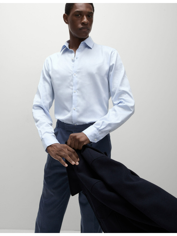 Marks & Spencer Риза от чист памук с малки точки Marks & Spencer синя