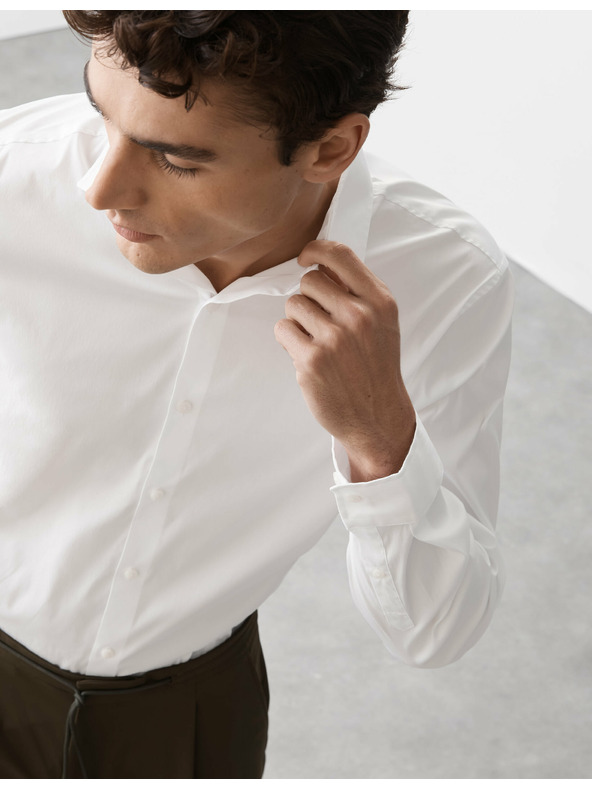 Marks & Spencer Бяла еластична памучна риза с висока талия и негладена повърхност Marks & Spencer