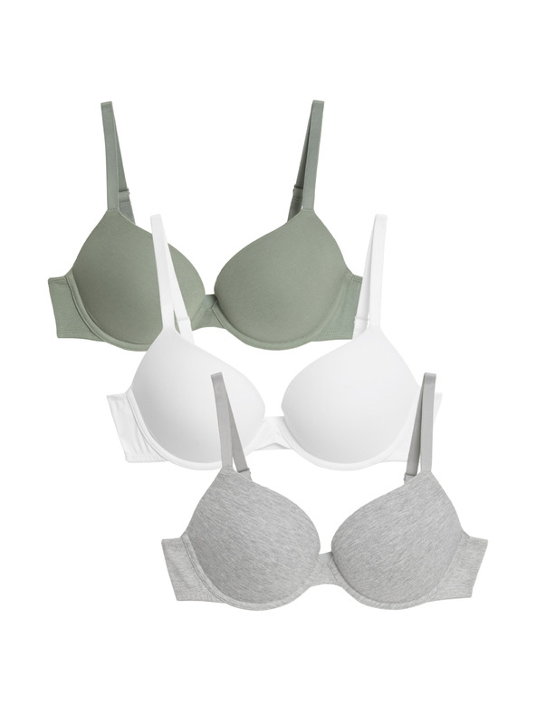 Marks & Spencer Памучни сутиени с подплънки, 3 броя, размер. A-E Marks & Spencer зелен