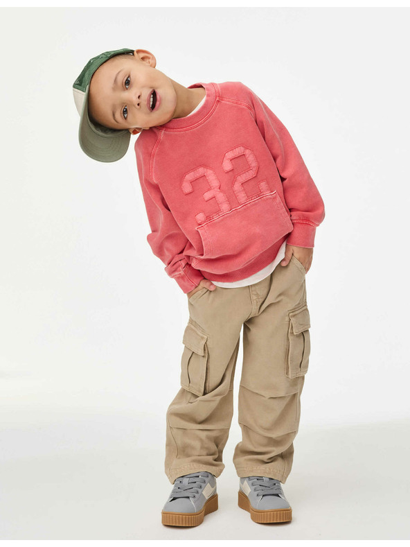 Marks & Spencer Панталон Cargo от чист памук с широки крачоли (2-16 години) Marks & Spencer off-white