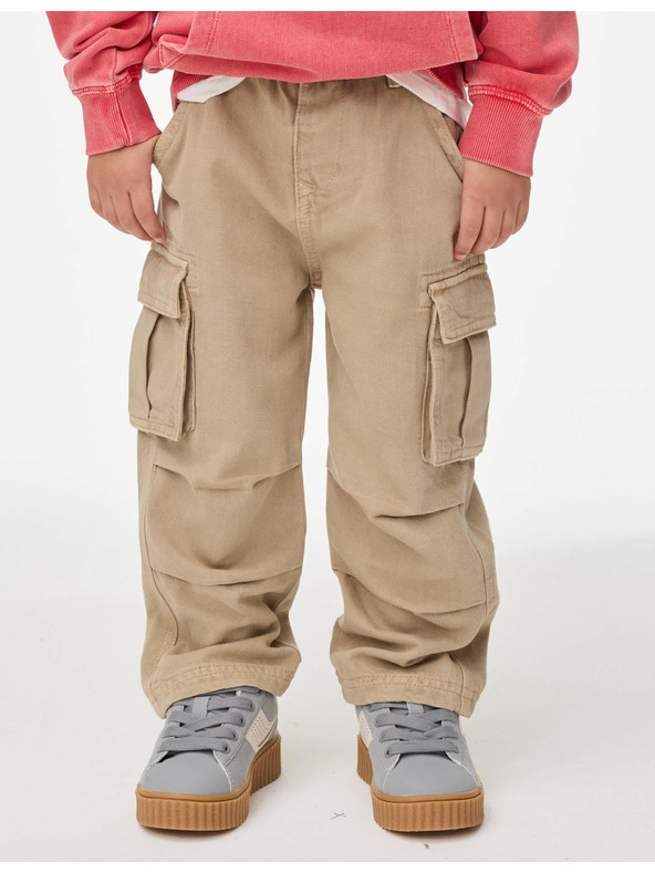 Marks & Spencer Панталон Cargo от чист памук с широки крачоли (2-16 години) Marks & Spencer off-white