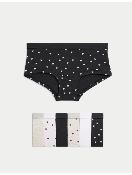 Marks & Spencer Шорти с висок дял памук и принт със сърце, 7 броя (5–16 години) Marks & Spencer черна