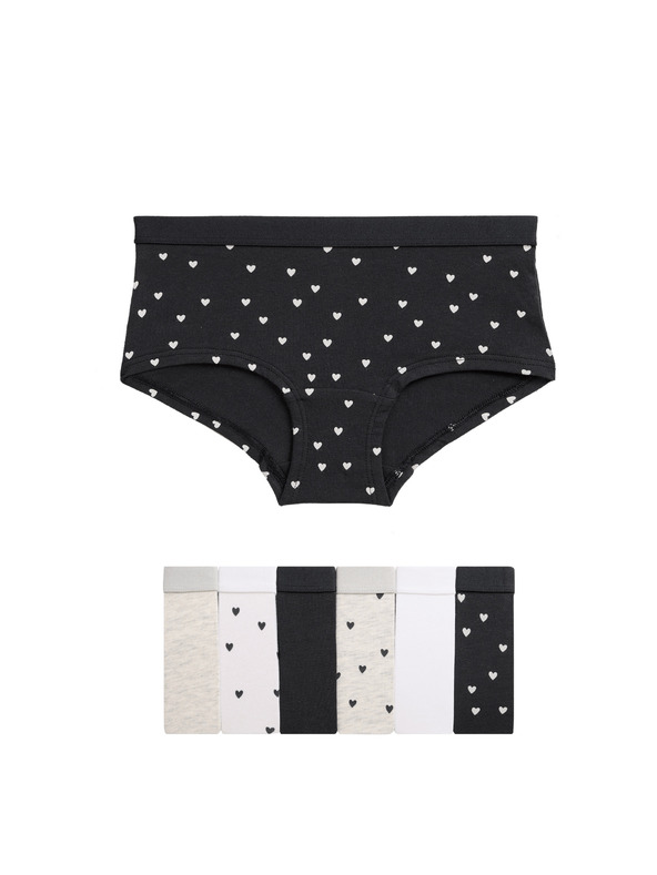 Marks & Spencer Шорти с висок дял памук и принт със сърце, 7 броя (5–16 години) Marks & Spencer черна