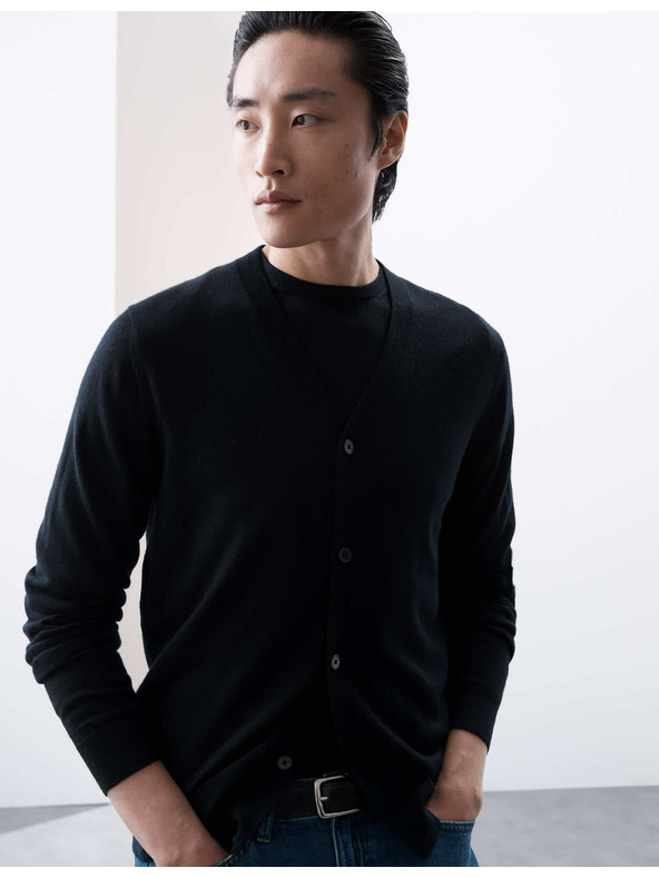 Marks & Spencer Жилетка с V-образно деколте от мериносова вълна Marks & Spencer синя