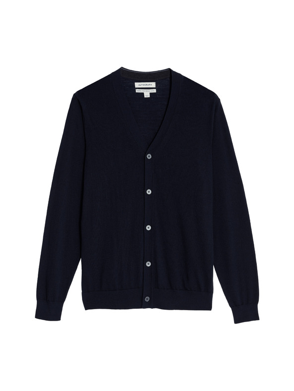 Marks & Spencer Жилетка с V-образно деколте от мериносова вълна Marks & Spencer синя