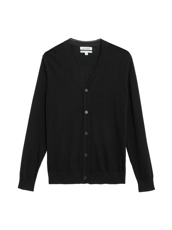 Marks & Spencer Жилетка с V-образно деколте от мериносова вълна Marks & Spencer черна