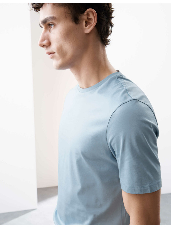 Marks & Spencer Тениска от премиум памук, тесен модел Marks & Spencer в син цвят