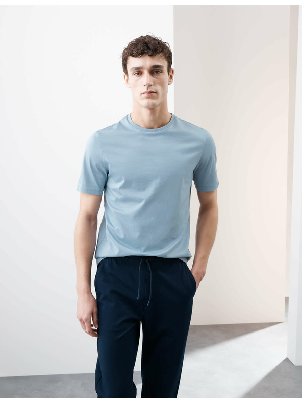 Marks & Spencer Тениска от премиум памук, тесен модел Marks & Spencer в син цвят