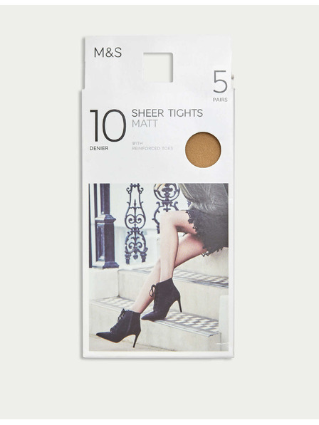 Marks & Spencer Дамски чорапогащи 10 DEN, 5 чифта в опаковка Marks & Spencer бежови