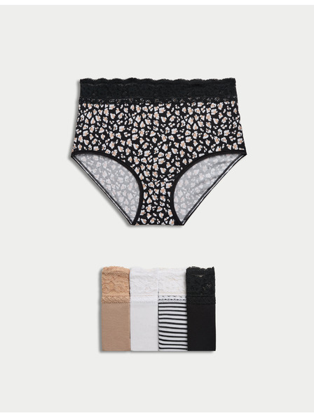 Marks & Spencer Бикини с висока талия с принт и висок памучен дял, 5 бр. Marks & Spencer в бяло