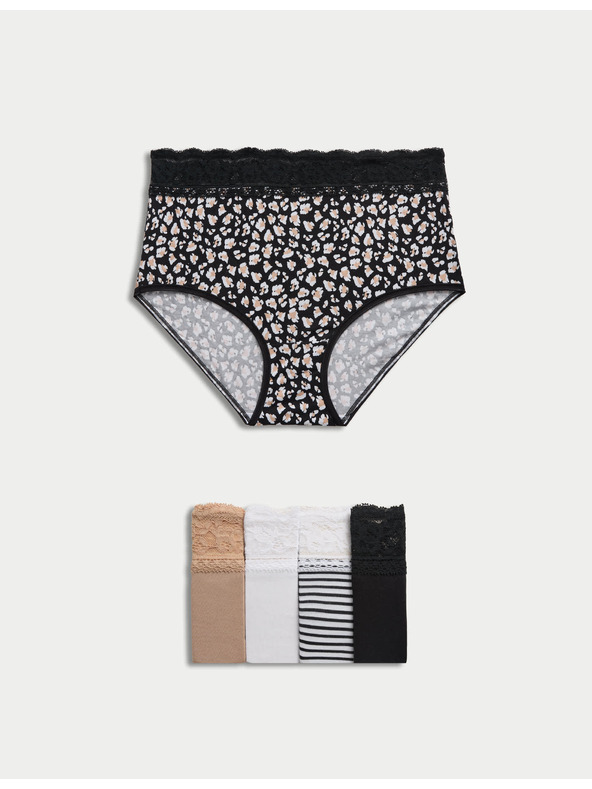 Marks & Spencer Бикини с висока талия с принт и висок памучен дял, 5 бр. Marks & Spencer в бяло