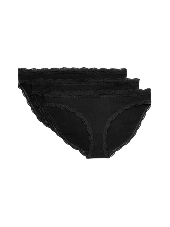Marks & Spencer Памучни бикини с дантела, комплект 3 бр. Marks & Spencer в черно