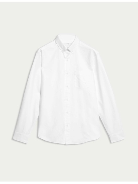 Marks & Spencer Оксфордска риза с тесен силует от чист памук Marks & Spencer бяла