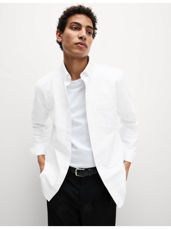 Marks & Spencer Оксфордска риза с тесен силует от чист памук Marks & Spencer бяла
