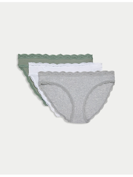 Marks & Spencer Памучни бикини с дантела, комплект 3 бр. Marks & Spencer зелено