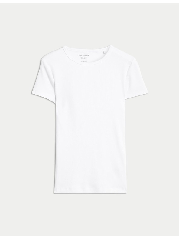 Marks & Spencer Тениска с ребра, от висококачествен памук, с тясна кройка Marks & Spencer бяла