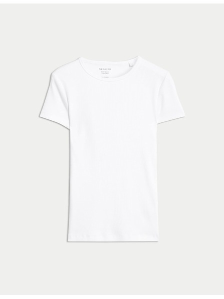 Marks & Spencer Тениска с ребра, от висококачествен памук, с тясна кройка Marks & Spencer бяла