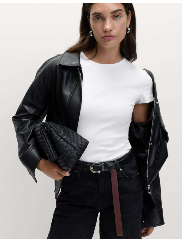 Marks & Spencer Тениска с ребра, от висококачествен памук, с тясна кройка Marks & Spencer бяла