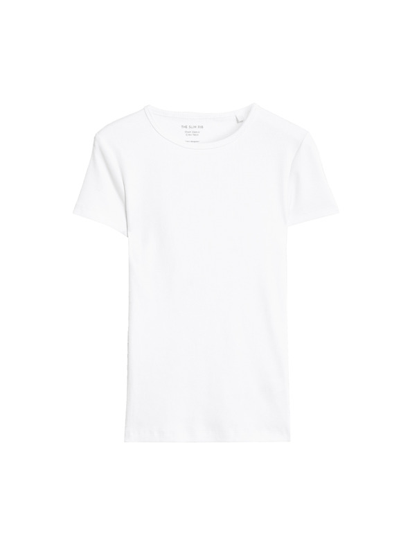 Marks & Spencer Тениска с ребра, от висококачествен памук, с тясна кройка Marks & Spencer бяла