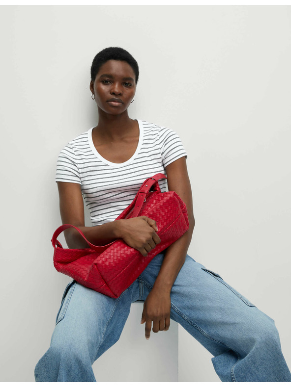 Marks & Spencer Раирана тениска с овален деколте, с висок дял памук Marks & Spencer бяла